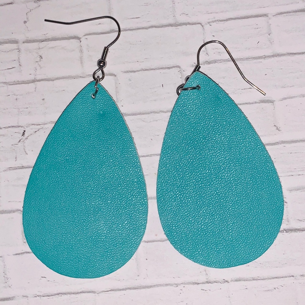 New! Turquoise blue faux leather earrings
